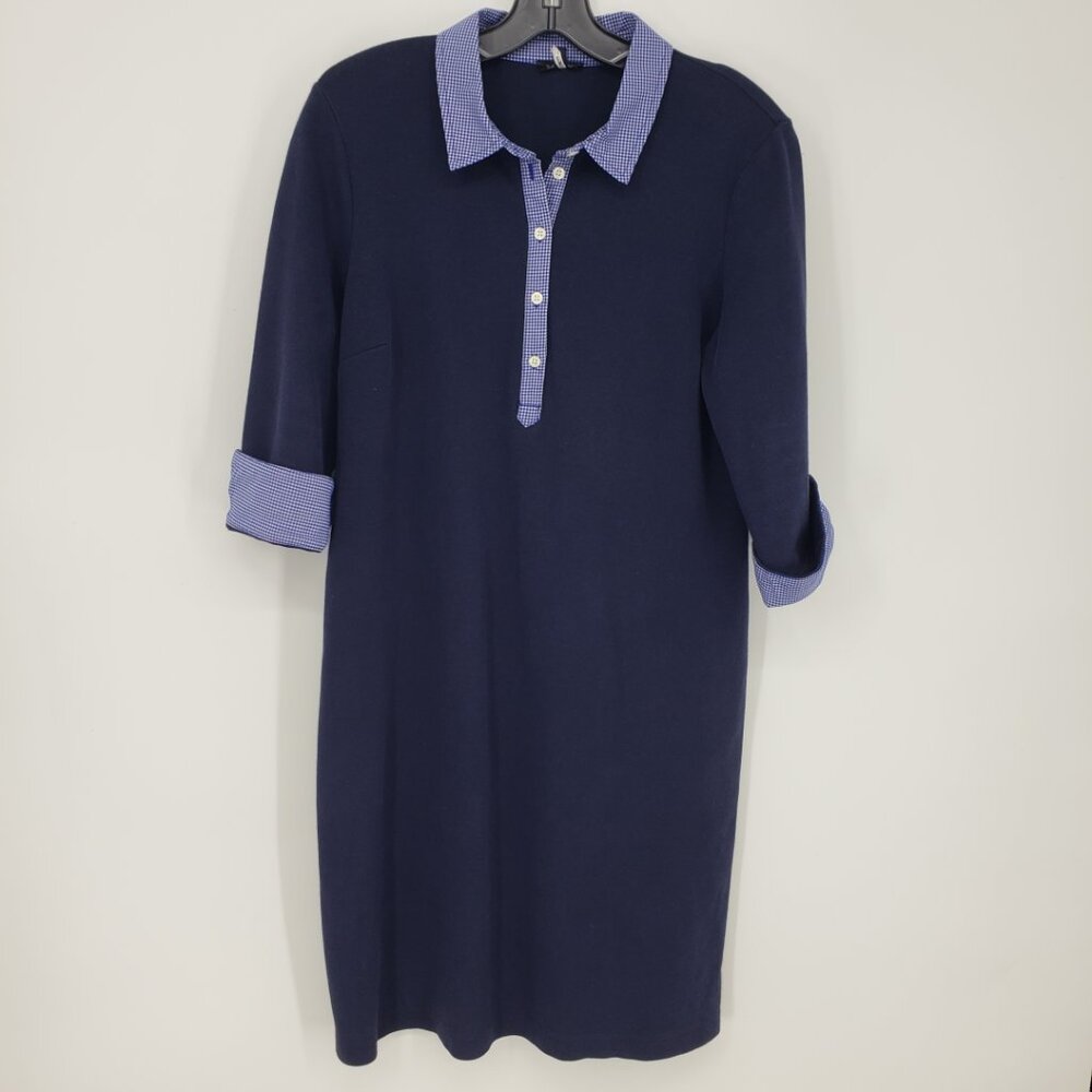 Talbots Navy Dress with Light Blue Gingham Collar and Placket